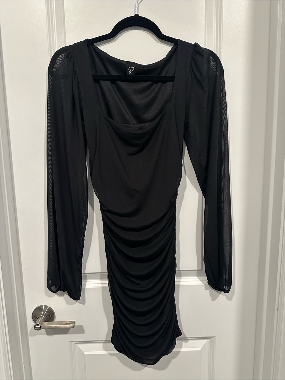 Windsor Black Long-Sleeve Ruched Midi Dress